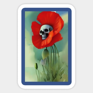 Cool Skull and Pretty Flowers Poppies Sticker